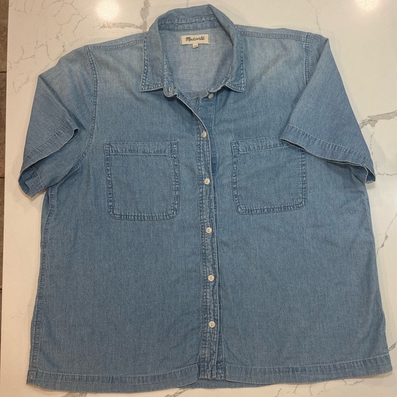 Madewell Denim Short-Sleeve Button-Up Short in Brickton wash - size XL - Picture 3 of 9